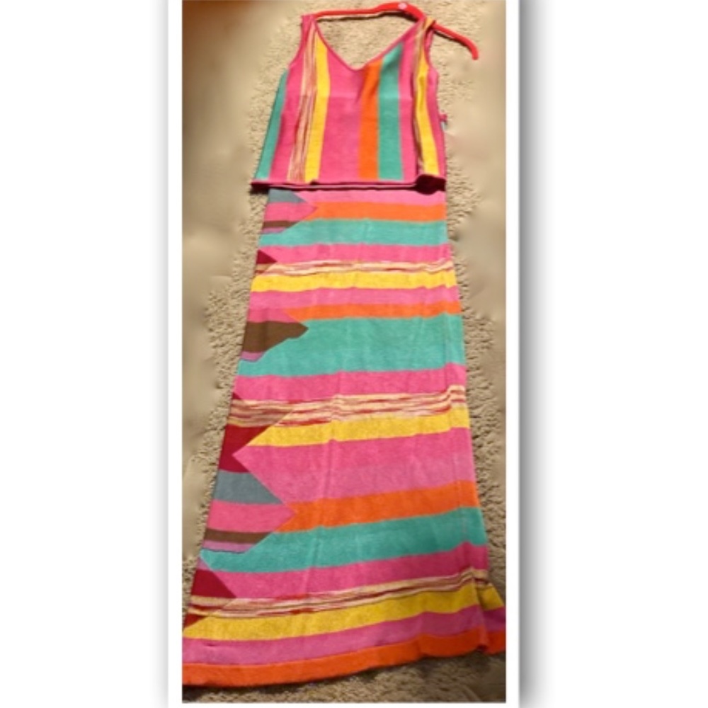 MISSONI 2 PIECE multicolor chevron zig zag striped knit top maxi skirt dress 6-8 - Picture 5 of 6